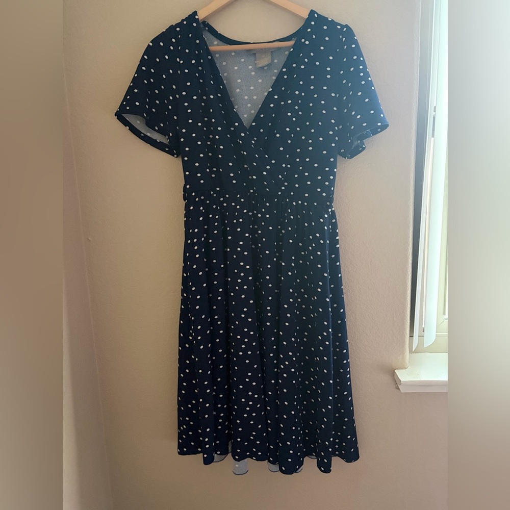 Elegant Navy Polka Dot Midi Dress